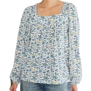 Lucky Brand Modal Blend Long Sleeve Floral Tee Size S Square Neck Milkmaid Soft